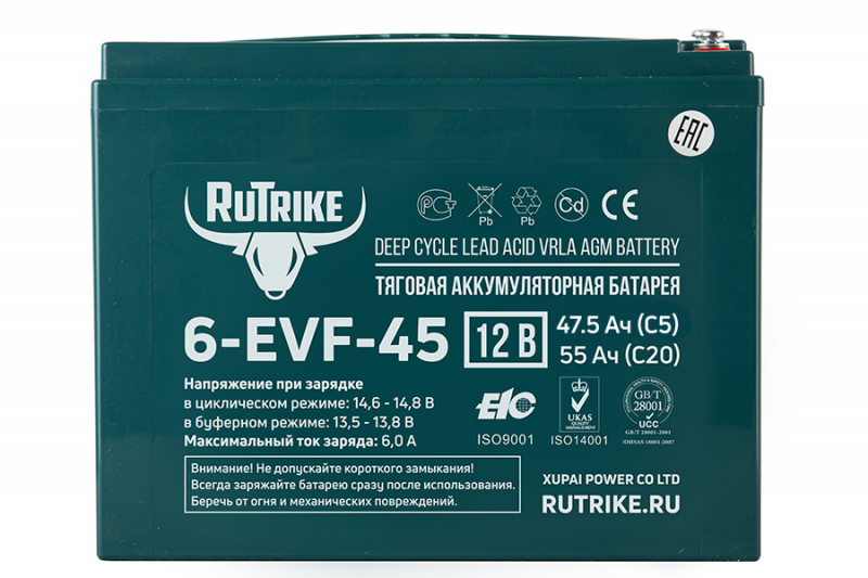 Тяговый аккумулятор RuTrike 6-EVF-45 (12V45A/H C3) HV Market