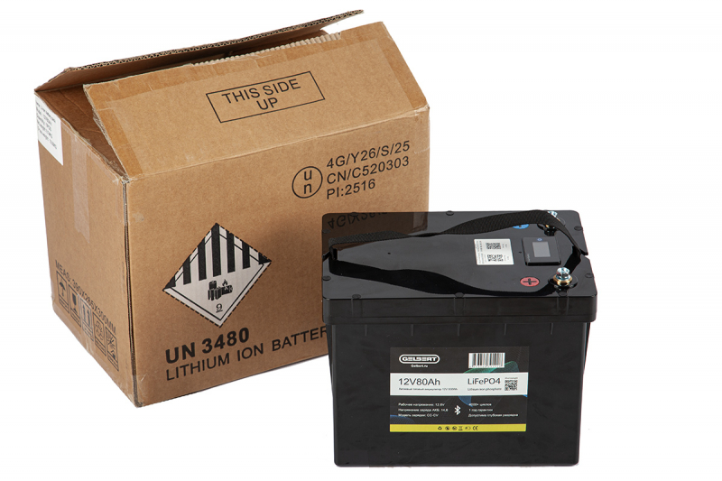 Литиевый тяговый аккумулятор Gelbert LiFePO4 (12V/80Ah/80А/600Wh) BT/Display HV Market