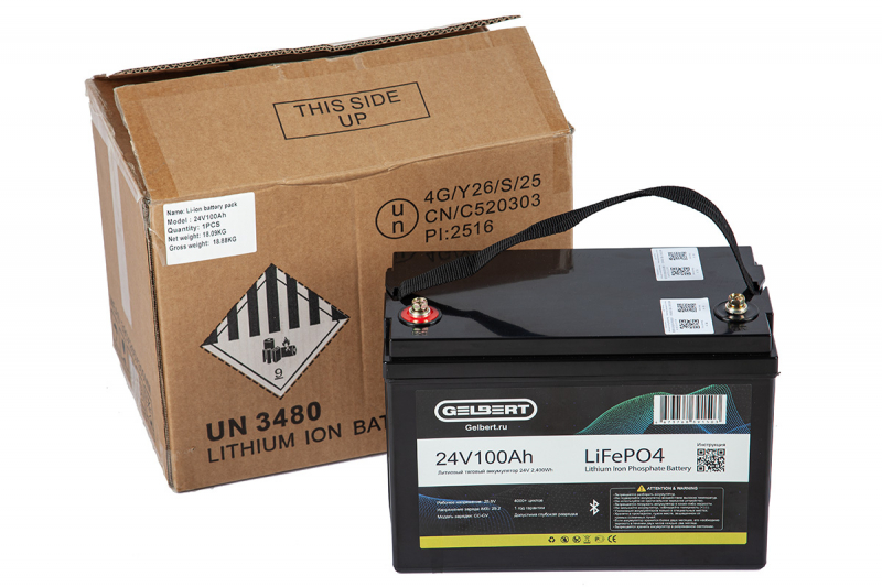 Литиевый тяговый аккумулятор Gelbert LiFePO4 (24V/100Ah/120А/2,400Wh) Bluetooth HV Market