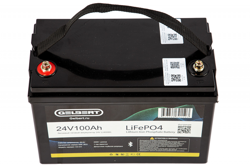Литиевый тяговый аккумулятор Gelbert LiFePO4 (24V/100Ah/120А/2,400Wh) Bluetooth HV Market