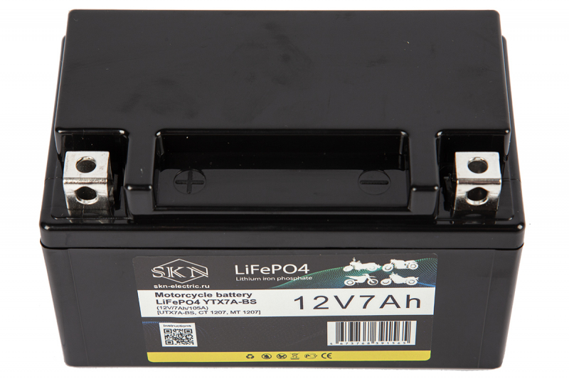 Аккумулятор для мототехники SKN LiFePO4 YTX7A-BS (12V/7Ah/105A) [UTX7A-BS, CT 1207, MT 1207] HV Market