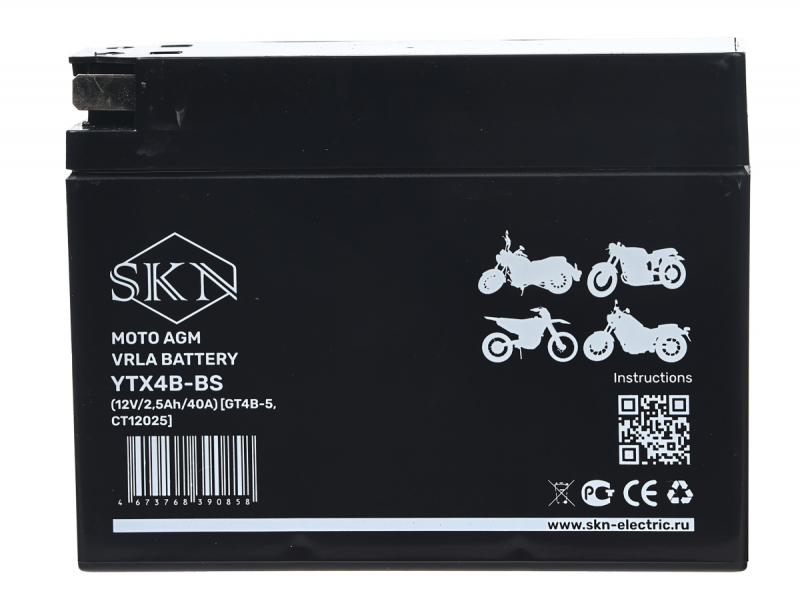 Аккумулятор стартерный для мототехники SKN YTX4B-BS (12V/2,5Ah/40A) [GT4B-5, CT 12025] HV Market