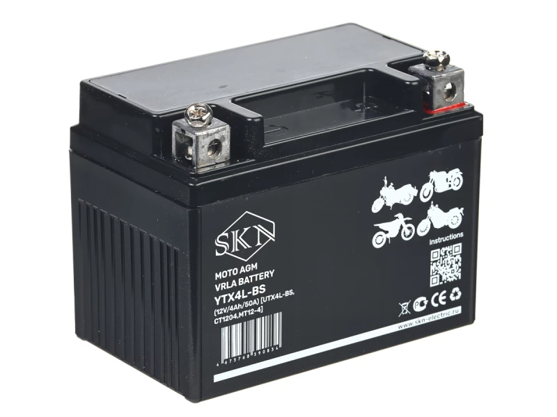 Аккумулятор стартерный для мототехники SKN YTX4L-BS (12V/4Ah/50A) [UTX4L-BS, CT 1204, MT 12-4] HV Market