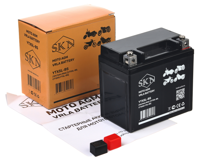 Аккумулятор стартерный для мототехники SKN YTX5L-BS (12V/5Ah/80A) [UTX5L-BS, CT1205, YT5L-BS] HV Market