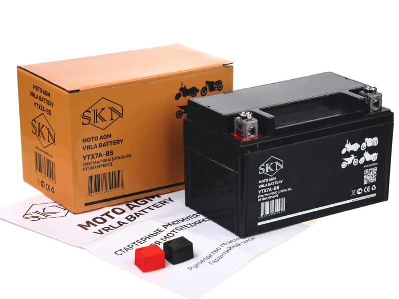 Аккумулятор стартерный для мототехники SKN YTX7A-BS (12V/7Ah/105A) [UTX7A-BS, CT 1207, MT 1207] HV Market
