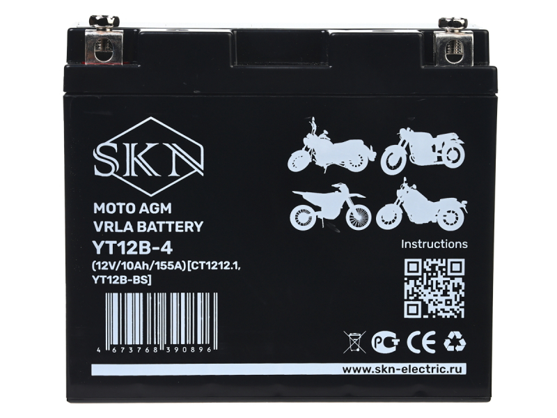 Аккумулятор стартерный для мототехники SKN YT12B-4 (12V/10Ah/155A)  [CT 1212.1, YT12B-BS] HV Market