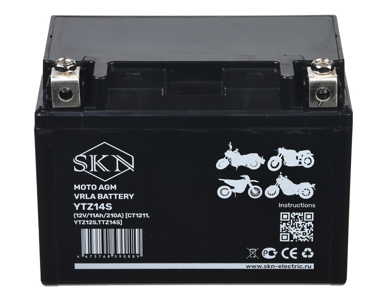 Аккумулятор стартерный для мототехники SKN YTZ14S (12V/11Ah/210A) [CT 1211, YTZ12S,TTZ14S] HV Market