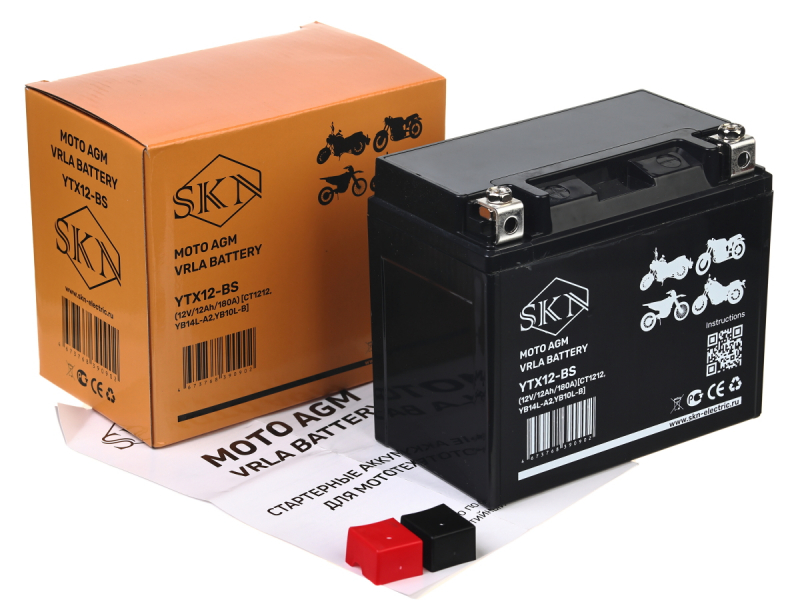 Аккумулятор стартерный для мототехники SKN YTX12-BS (12V/12Ah/180A) [CT 1212, YB14L-A2, YB10L-B] HV Market