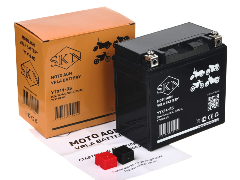 Аккумулятор стартерный для мототехники SKN YTX14-BS  (12V/12Ah/200A ) [CT 1214,YTX14H-BS] HV Market