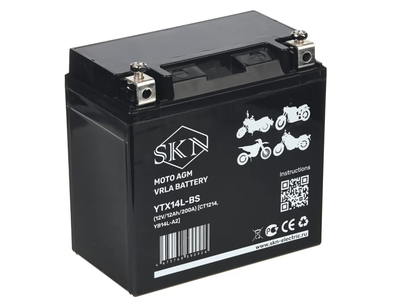 Аккумулятор стартерный для мототехники SKN YTX14L-BS (12V/12Ah/200А) [CT1214, YB14L-A2] HV Market