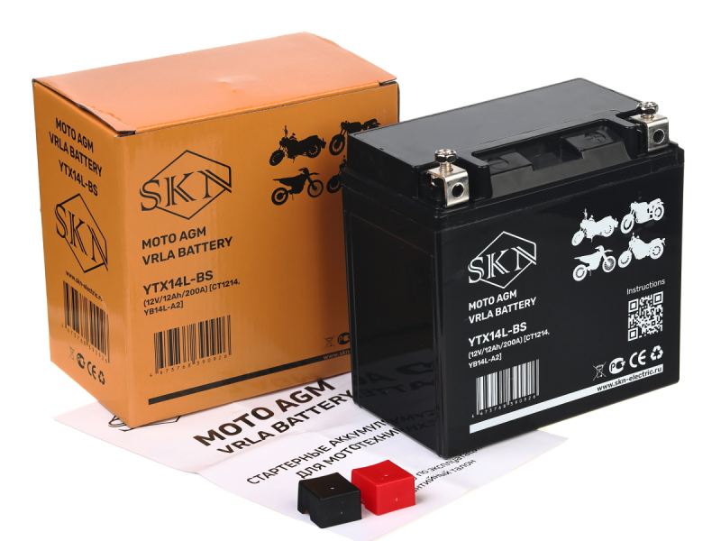 Аккумулятор стартерный для мототехники SKN YTX14L-BS (12V/12Ah/200А) [CT1214, YB14L-A2] HV Market