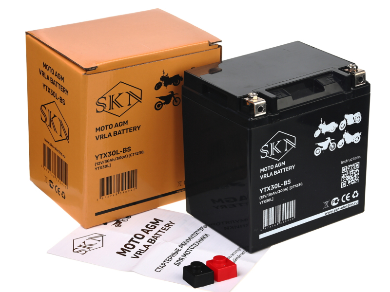 Аккумулятор стартерный для мототехники SKN YTX30L-BS (12V/30Ah/300A) [CT 1230, YTX30L] HV Market