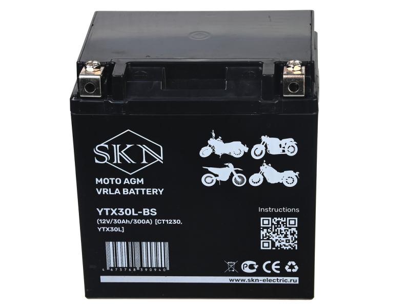 Аккумулятор стартерный для мототехники SKN YTX30L-BS (12V/30Ah/300A) [CT 1230, YTX30L] HV Market