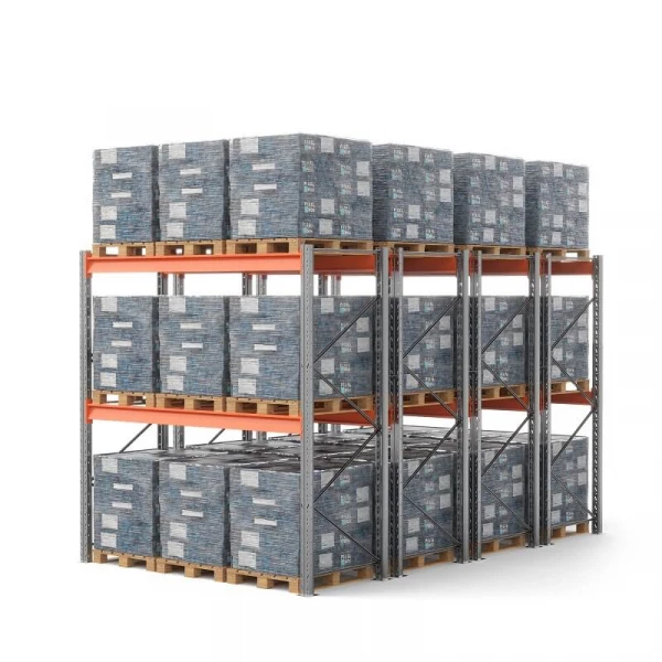 Стеллаж двойной глубины 3000х2700х1100 мм. Уровни хранения: пол+2 (3000 кг на ярус) HV Market