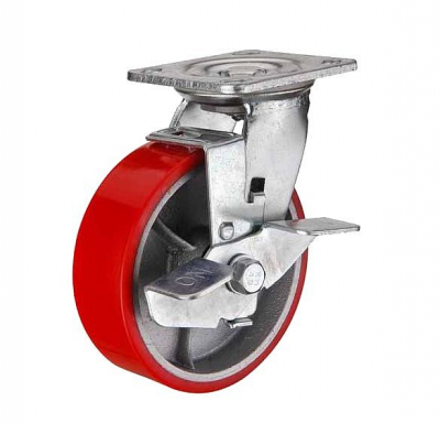 Колесо большегрузное полиуретановое поворотное SCPB 55 с тормозом ⌀125 HV Market