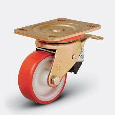 Колесо большегрузное полиуретановое поворотное с тормозом ED01 ZBP ⌀ 100 F HV Market