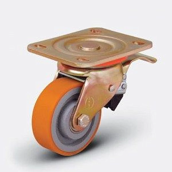 Колесо большегрузное полиуретановое поворотное ED01 VBP ⌀ 100 F с тормозом HV Market