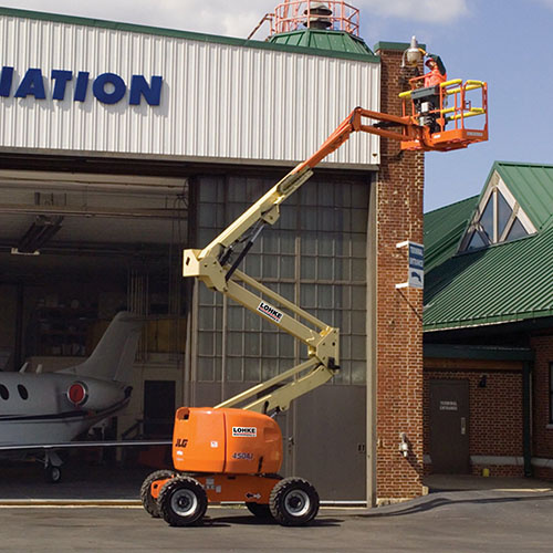 Самоходный коленчатый подъемник JLG M450AJ, грузоподъемность 230 кг, рабочая высота 15.72 м, тип питания электрический, АКБ