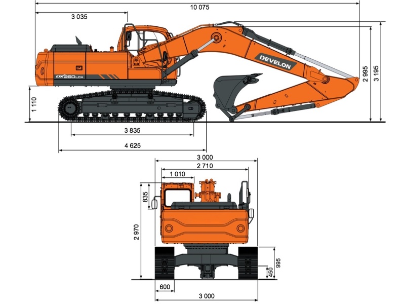 Гусеничный экскаватор DEVELON DX260LC-7M, мощность двигателя 190 л.с.